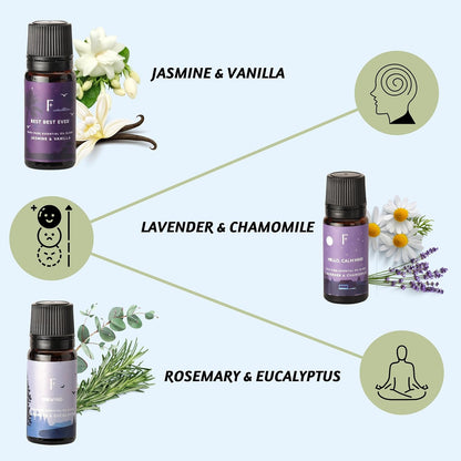 Sleep Essential Oils Set | Pure Essential Oils for Diffusers for Home, Set of 6 Essential Oil Blend or Oil Diffuser Essential Oils - Lavender, Rosemary & Peppermint | Valentines Day Gift