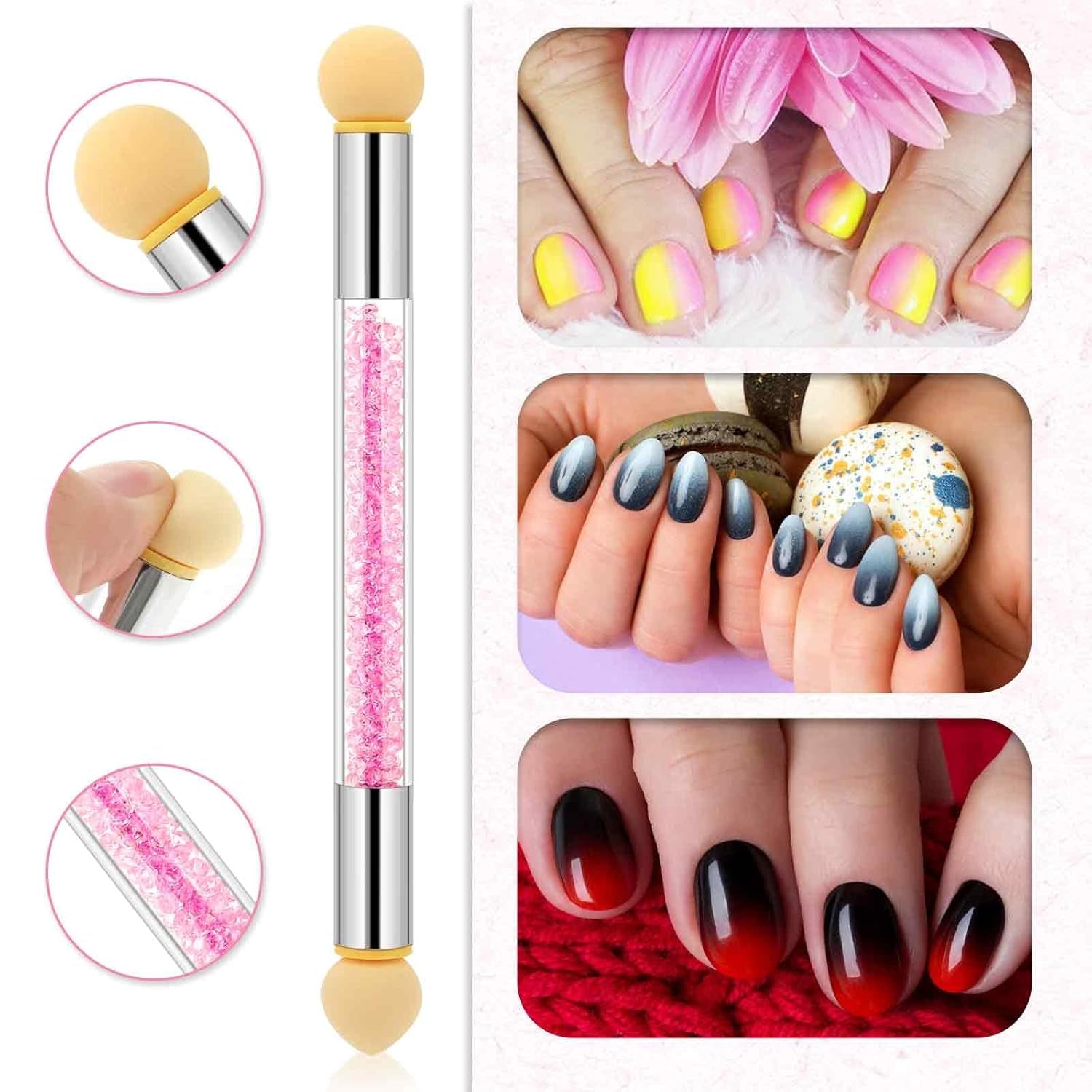 4Pcs Ombre Nail Brush, Nail Brushes Set for Gel Nails, Gradient Nail Sponges Pen, Nail Liner Brushes, Nails Art Brushes for Nail DIY Manicure Tools