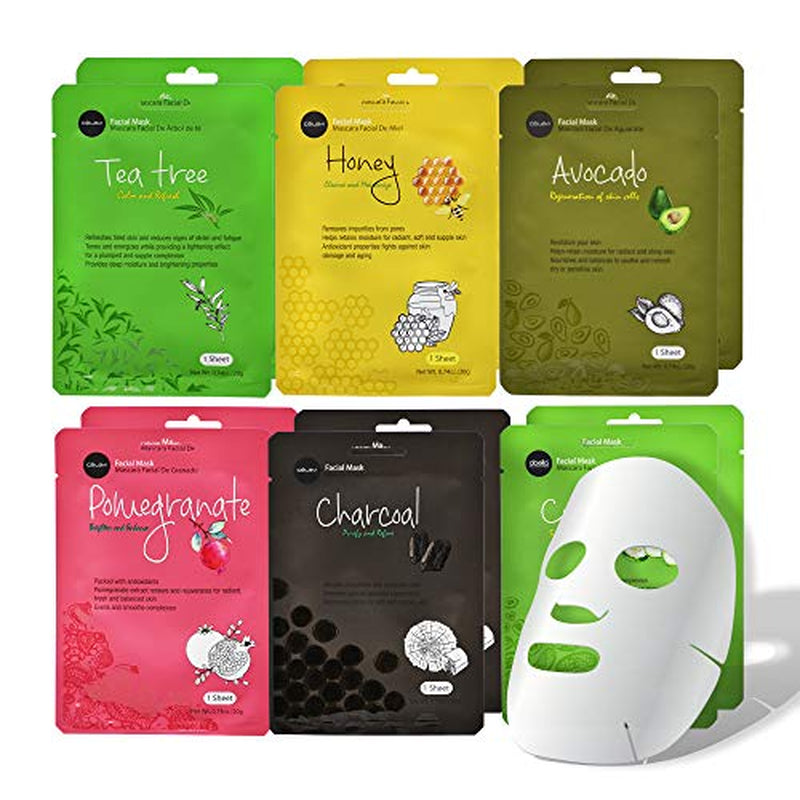 Essence Facial Face Mask Paper Sheet Korea Skin Care Moisturizing 12 Pack (Mix - 2 of Each)